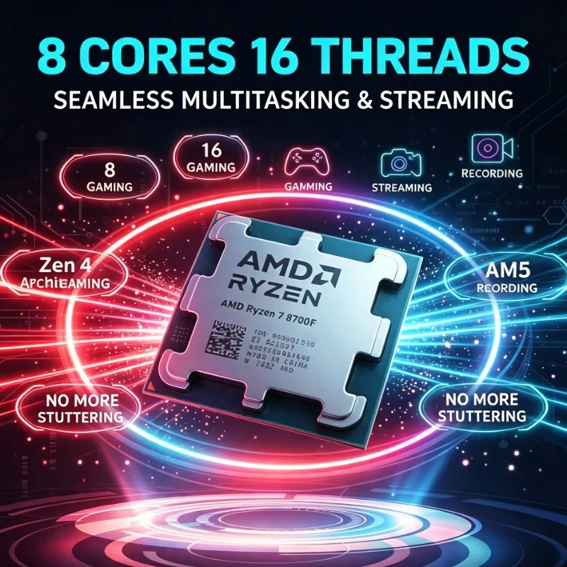 R7 8700F Gaming Processor 4.1GHz L3 Cache 16MB Socket AM5 Desktop CPU No Heatsink Support DDR5