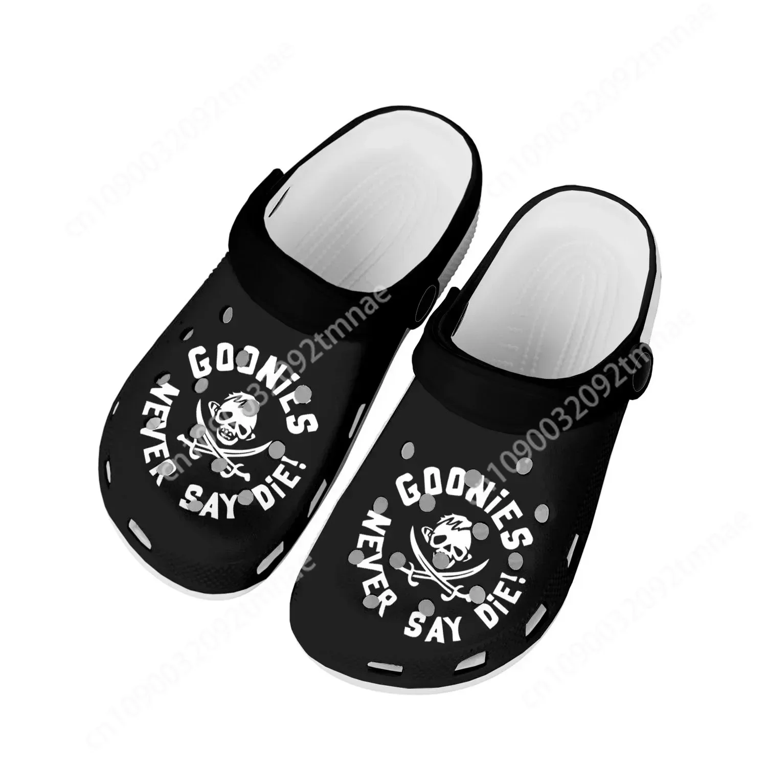 

Goonies Never Say Die Skull Rock Home Clogs Custom Water Shoes Mens Womens Teenager Shoes Clog Breathable Beach Hole Slippers