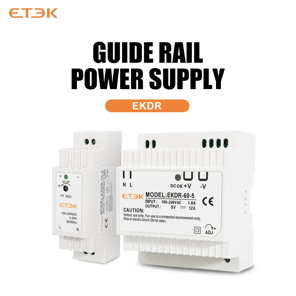 ETEK DR-15/60 Series 5V 12V 24V Output Voltage 15W 60W Din Rail Type Small Volume Switching Power Supply Transformer EKDR