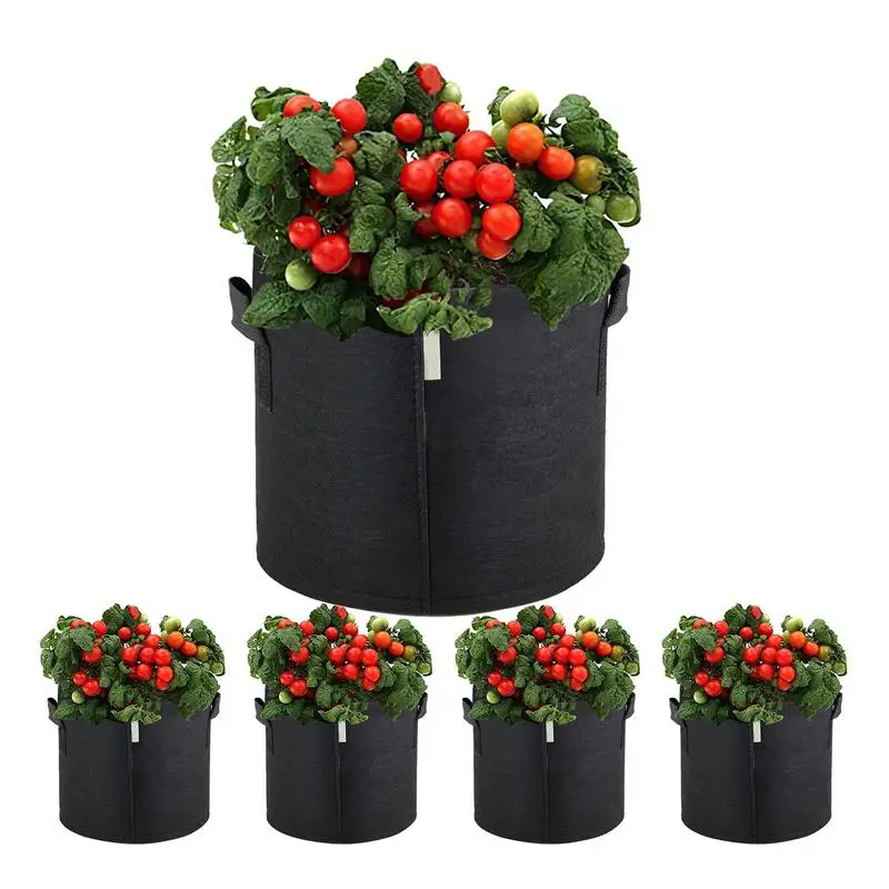 

Grow Bag 5pcs Heavy Duty Thickened Non-Woven Plant Bag Aeration Plant Bag Fabric Pots With Handles Planting Bags Pot For Plants