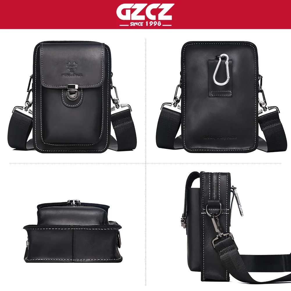 جلد حقيقي الذكور الخصر حزمة الرجال الصغيرة الصدر الكتف حقيبة بحزام عالية الجودة الهاتف الخليوي كيس مزموم في الهواء الطلق الذكور Crossbody #2