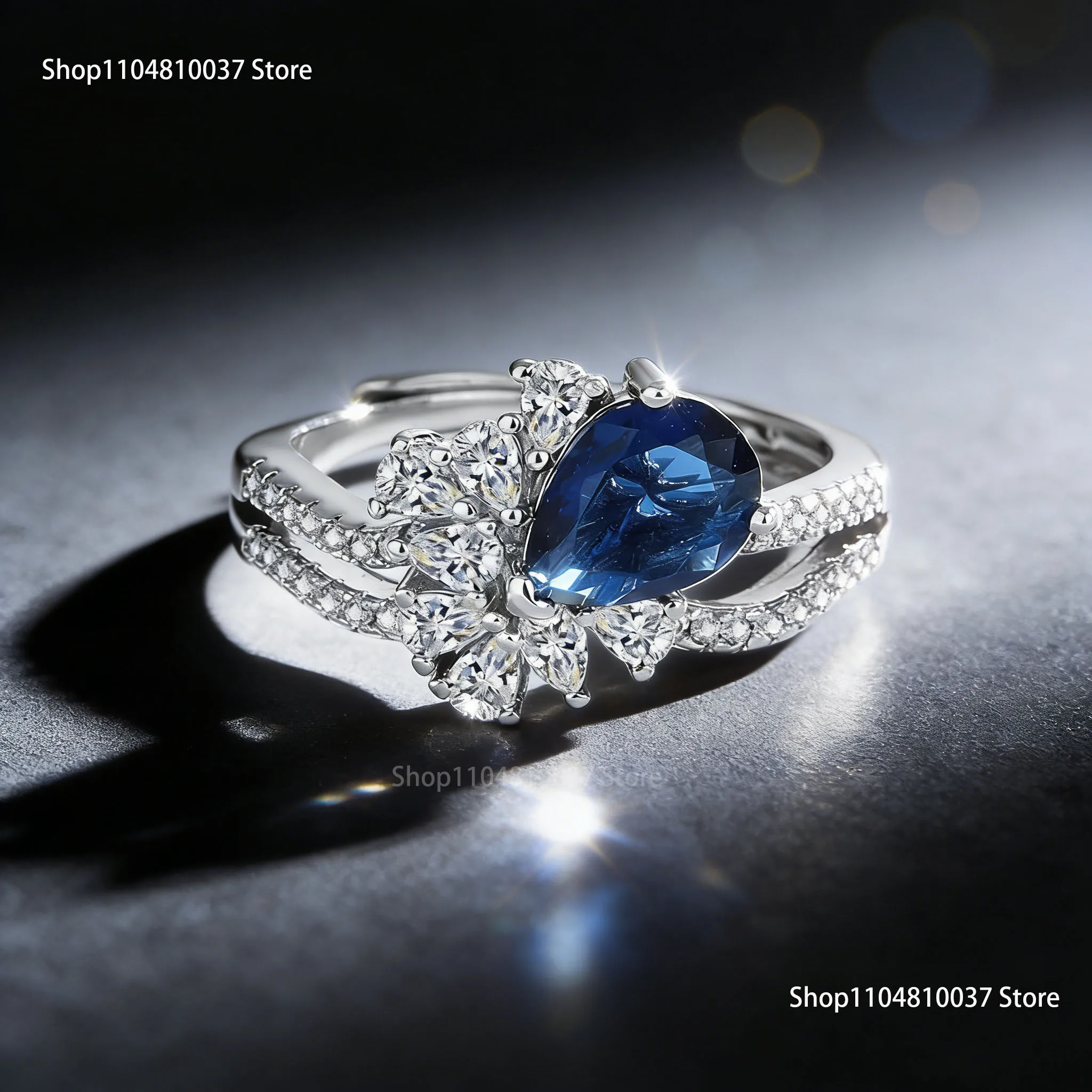 

Exquisite 925 Sterling Silver BMW Eye Ring with Teardrop Sapphire - Fashionable Jewelry Accessory