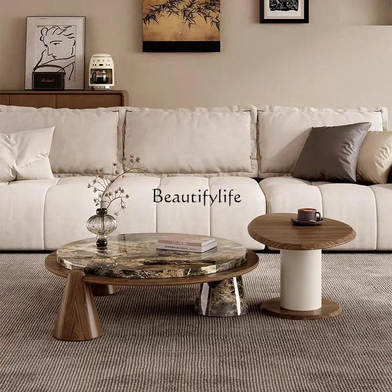 

Italian minimalist marble coffee table household living room light luxury tropical rainforest coffee table combination