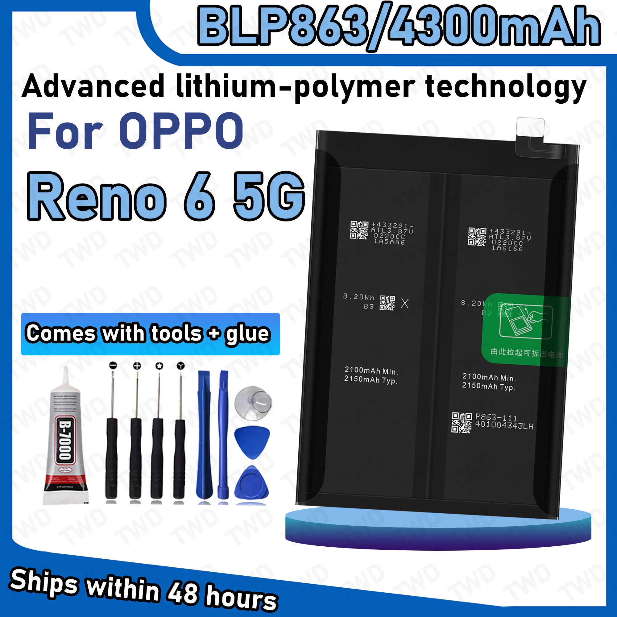 

BLP863 Large capacity 4300mAh Battery For OPPO Reno 6 5G Batteries New High Quanlity+Free Tools