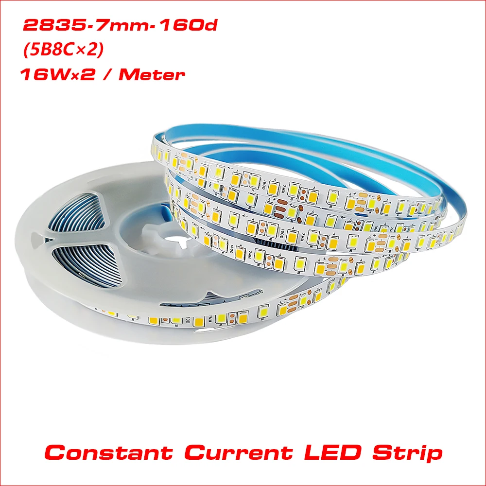 (3 solder joints) 5meters 2835-7mm-160D Three Colors Constant Current LED Strip 5B8C×2 16W×2/Meter SANAN Chip With 3000K+6500K