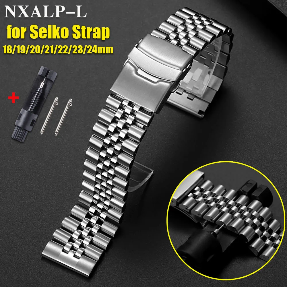 Straight End Solid Stainless Steel Strap for Seiko SKX007 SKX009 for Jubilee Metal Watch band 18/19/20/21/22/23/24mm Bracelet