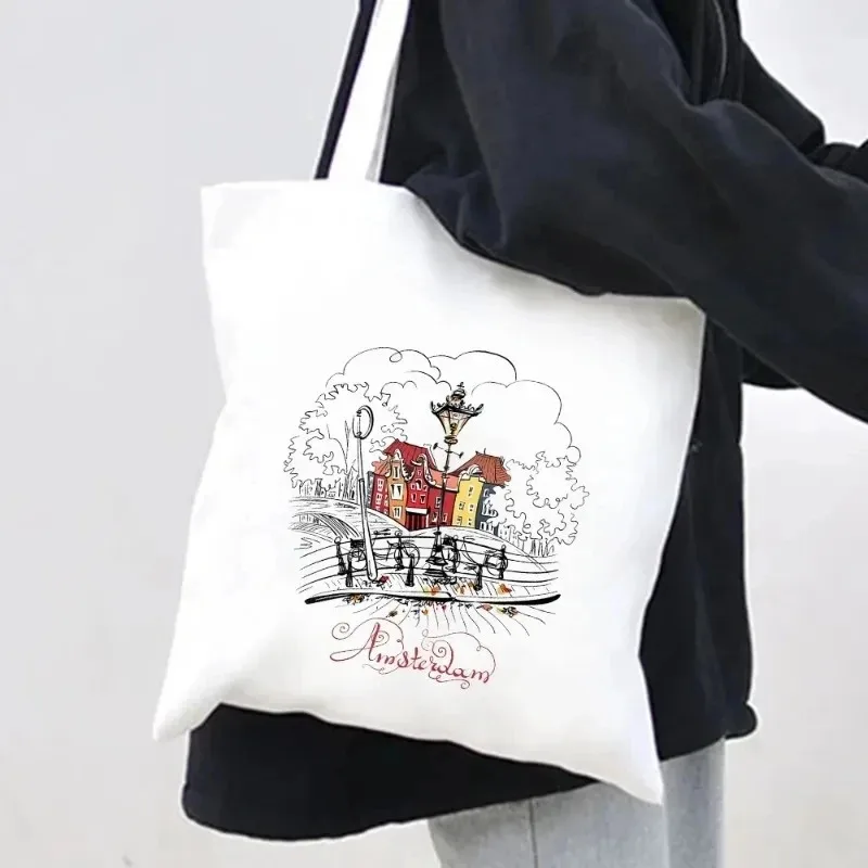 حقيبة كتف لندن مدريد كايرو بودابست فينيسيا سيدني المائية حقيبة يد نسائية من القماش حقيبة يد حقيبة تسوق بيئية