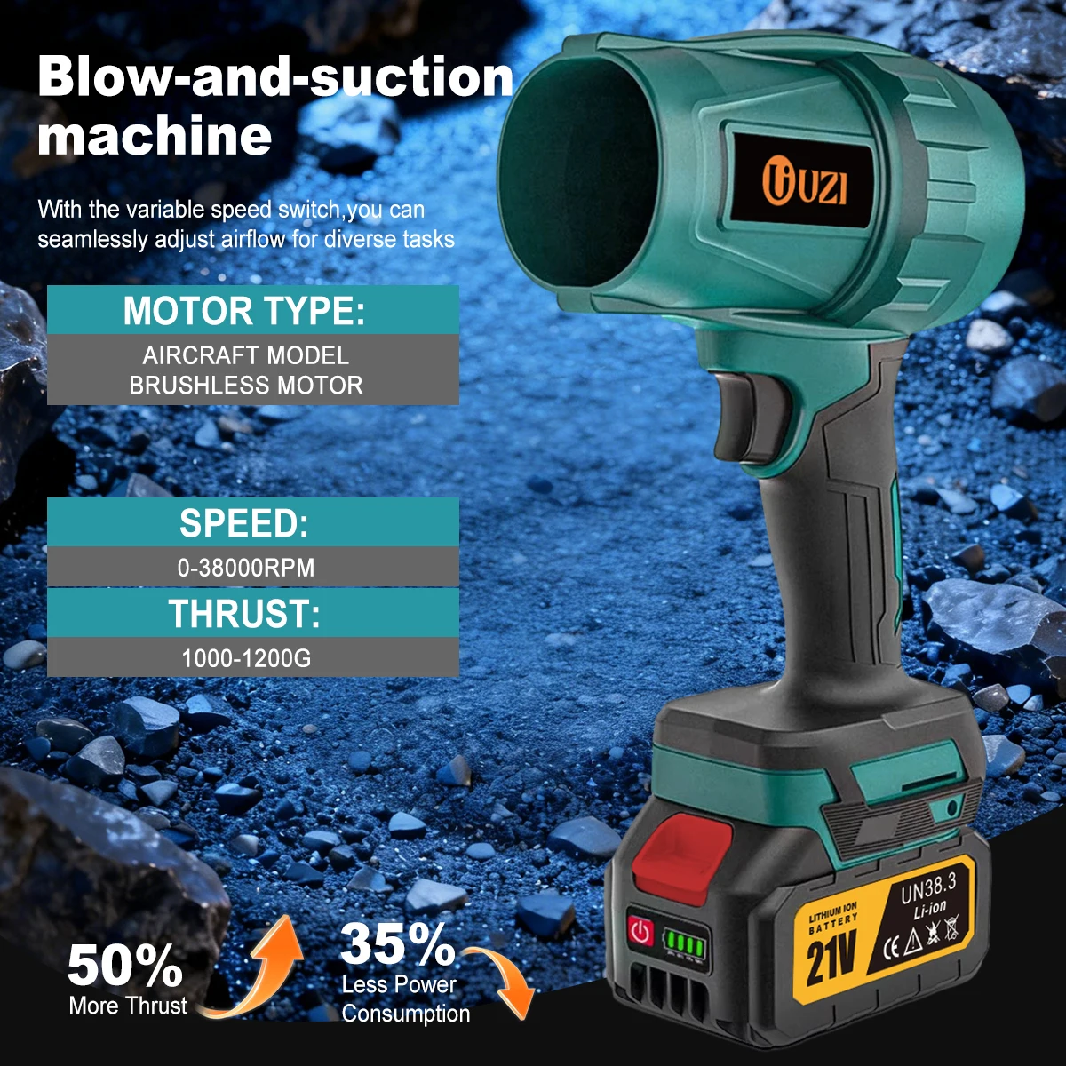

UZI 200M/S Brushless Turbo Electric Blower Jet Fan Violent Car Dryer Handheld Dust Blowing Tool for Makita 18V Battery Pin