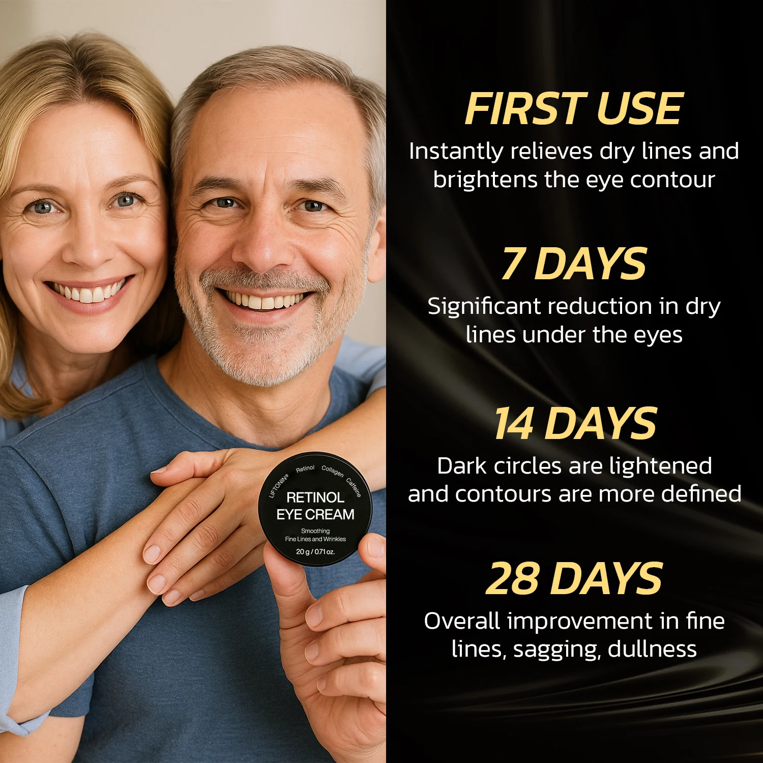 しわ対策レチノールアイクリーム、肌を引き締め、エイジングケアで小じわ、クマ、むくみを軽減、0.71オンス