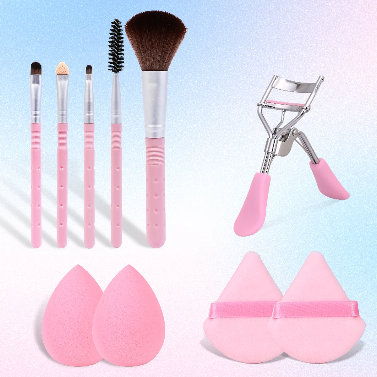 5/6/10/11PCS makeup brush puff set, including brush and puff combination makeup and beauty tool set for beginners.