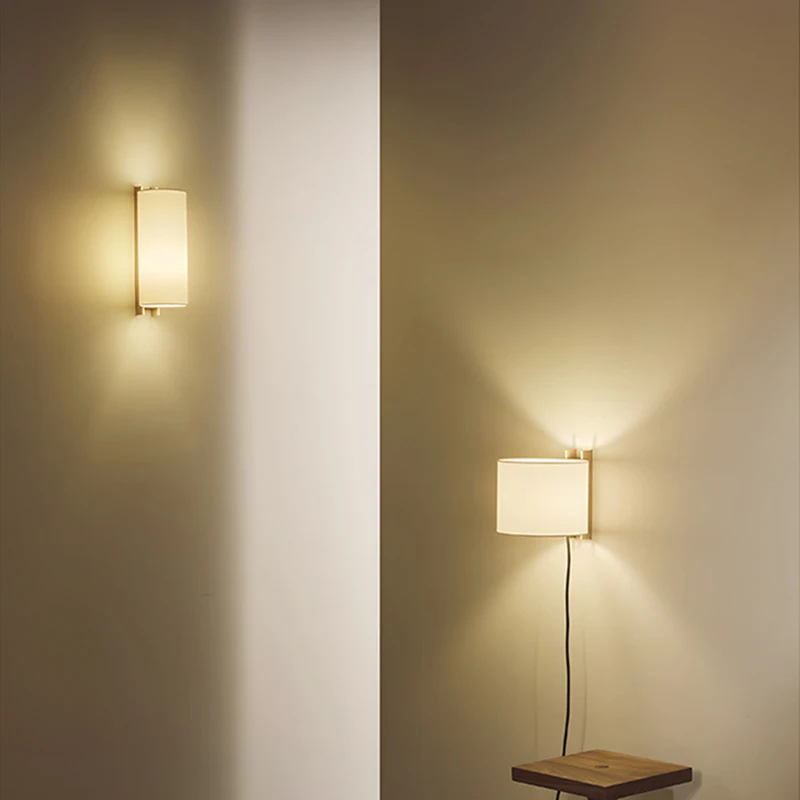 Medieval Style Fabric Solid Wood Wall Lamps Bedroom Bedside Lamp Wabi-Sabi Style Living Room Study Corridor Aisle Wall Lights
