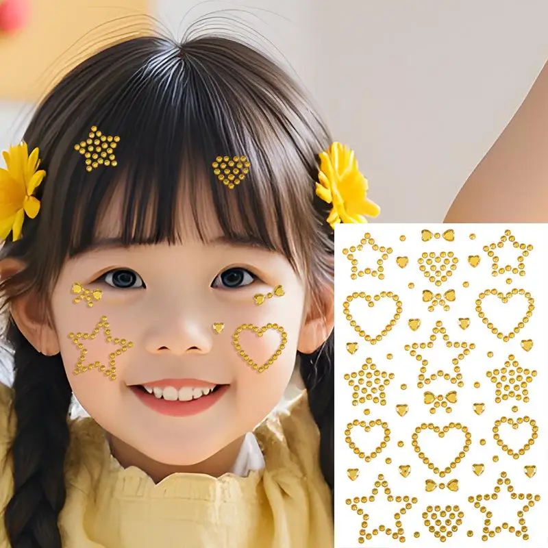 1 Bunte Selbstklebende Gesichts-Strass-Aufkleber mit Herz- und Sterndesign für Kinderpartys, Festivals, Make-up und Cosplay – Detail 11