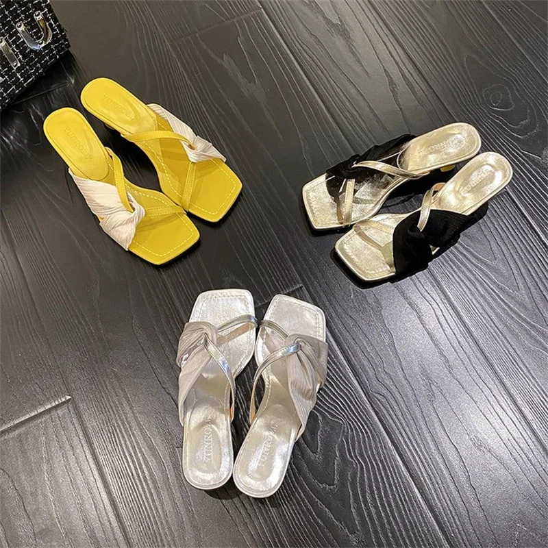 Summer New Style Slim Heel Sandals Square Toe Slippers Small, High Sense, Elegant and Fashionable High Heel Sandals for Women