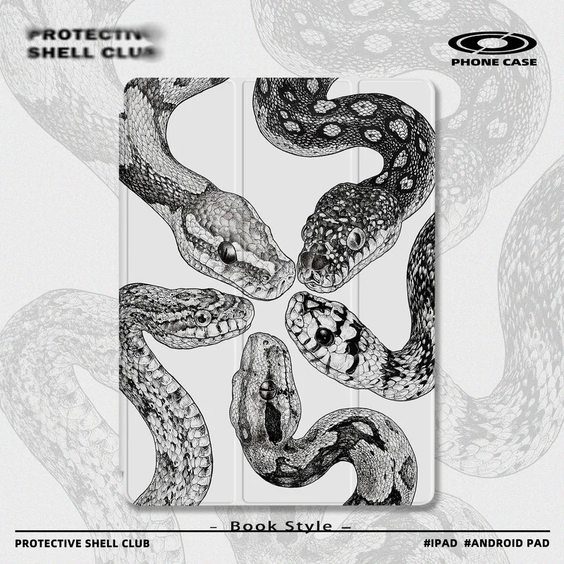 

Минималистичный арт черно-белый питон для iPad pro 10/11 дюймов 2020/6/7/8/Air 3-й/Air 4-го/9 поколения/Air 5-го поколения 2022/Air 11