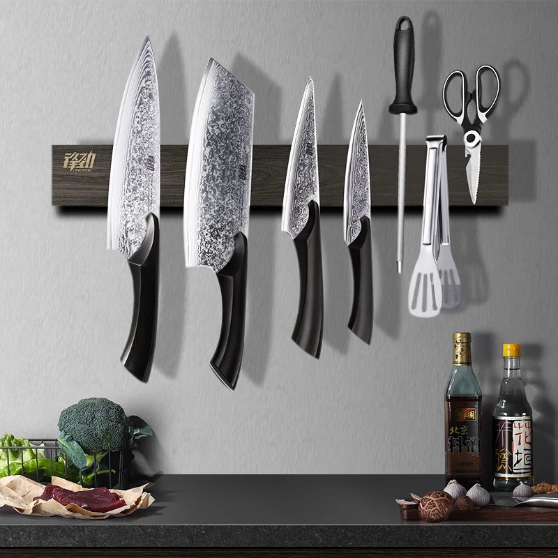 FINDKING New Design Powerful Magnetic Knife Strip Handmade Ash Wood Knives Holder Wall Mount Block  3pcs 12' 16' 18 inch Rack