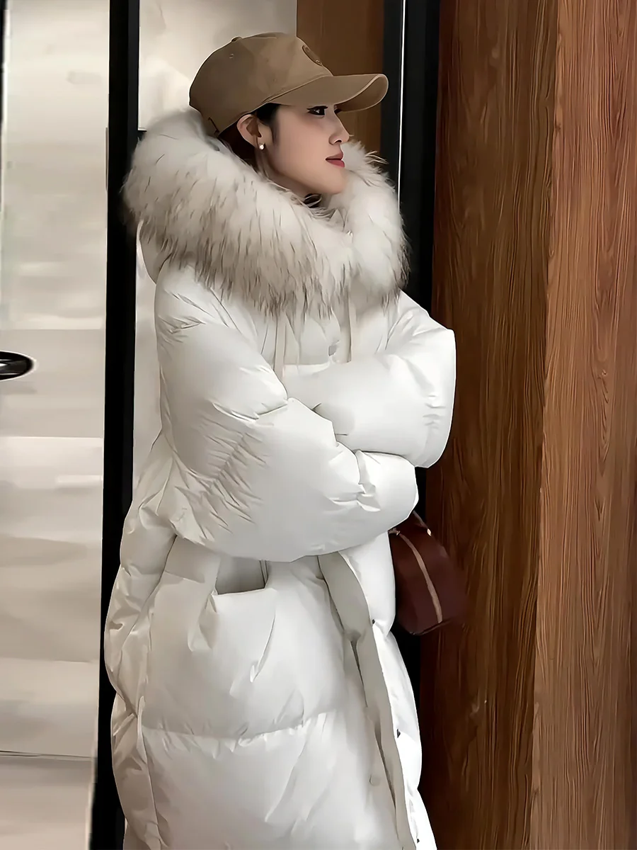 Piumino lungo da donna Jaet 2024 Inverno Nuovo Sle Pendolarismo Sle Bianco Du piumino Collo di pelliccia Cappotto Trendy Pigro High-End F...