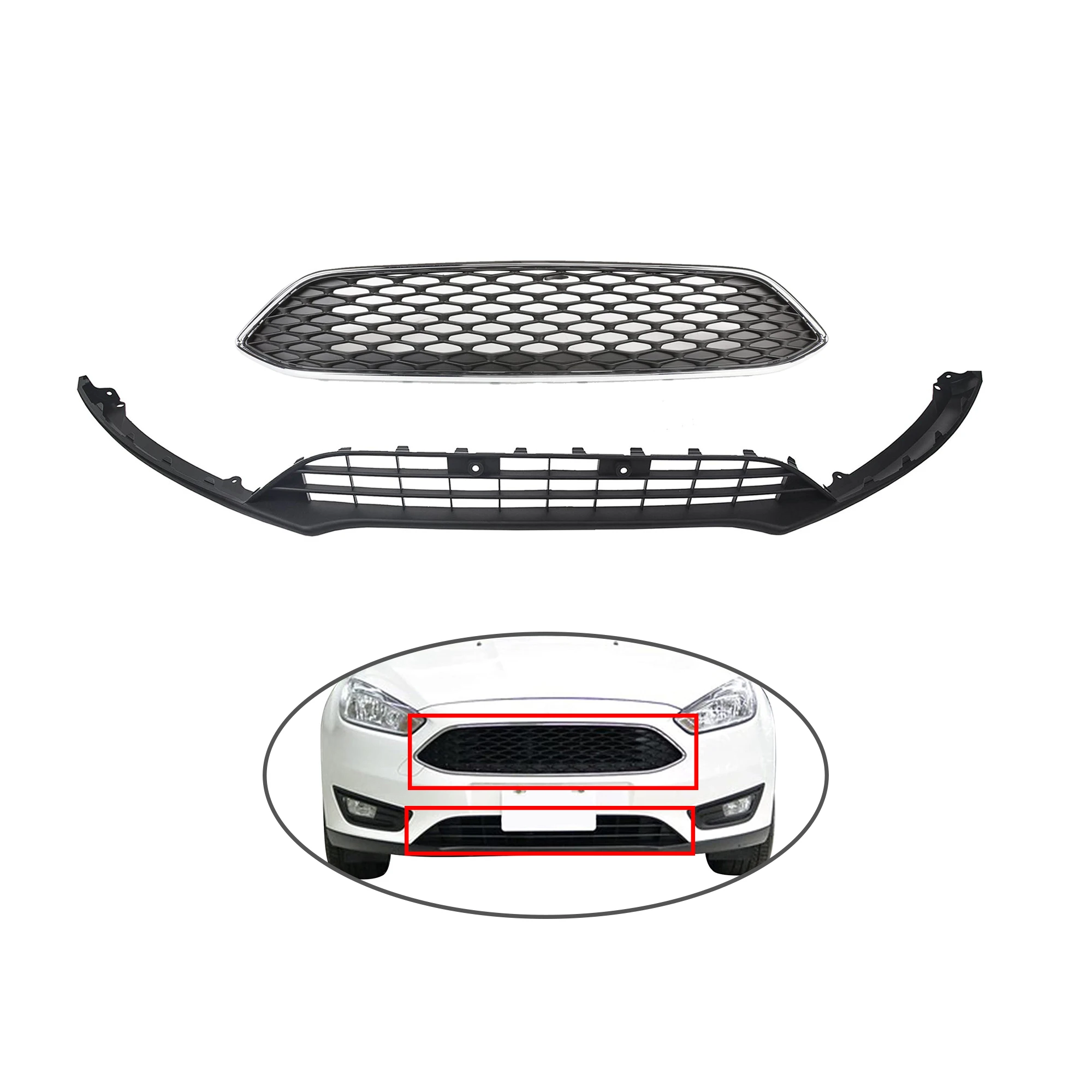 US  Home Upper & Lower Bumper Grille for 2015-2018 Ford Focus S SE F1EZ8200B F1EZ17626A