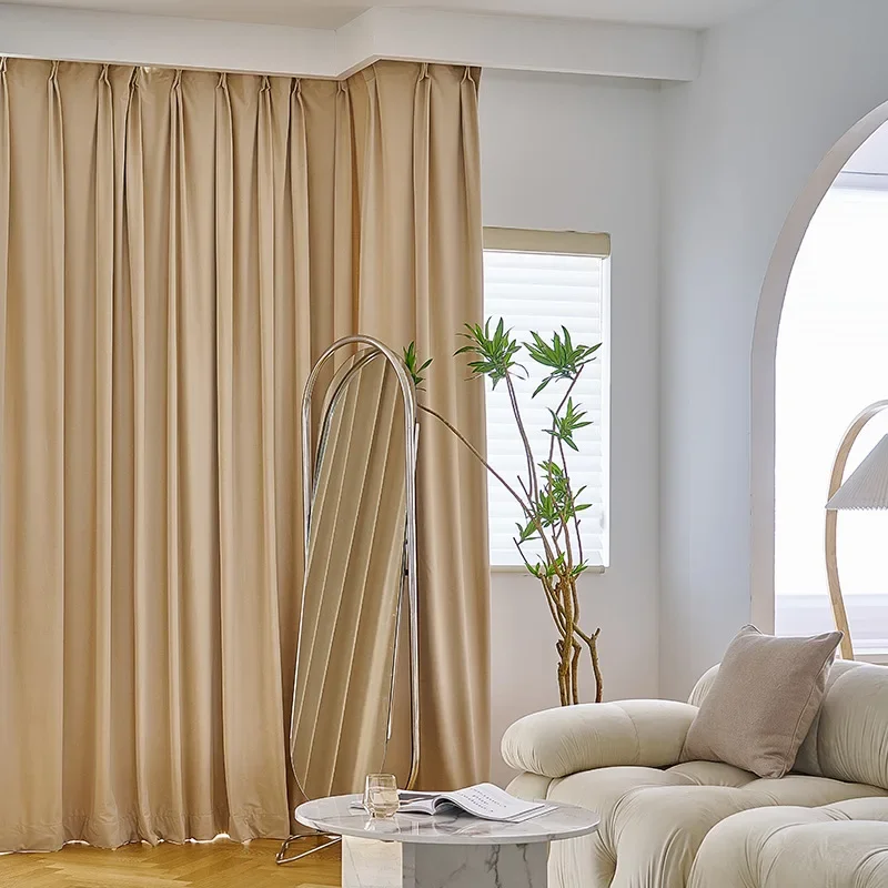 Australian Wool Velvet Matte High-end Milk Tea Color  Finished Product Blackout Curtains for Living Dining Room Bedroom Custom