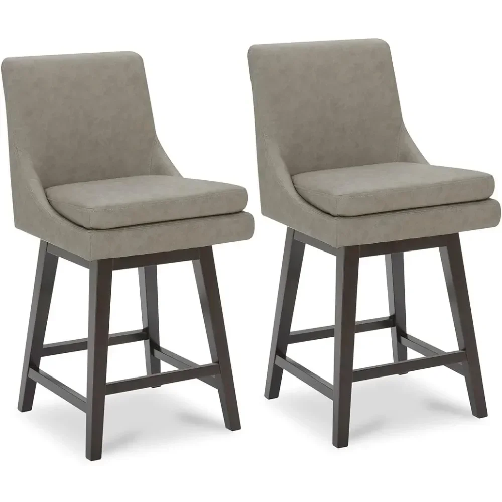 Bar Stools Set of 2, Counter Height Barstool with Back Upholstered Faux Leather Swivel Barstool, 26.8h