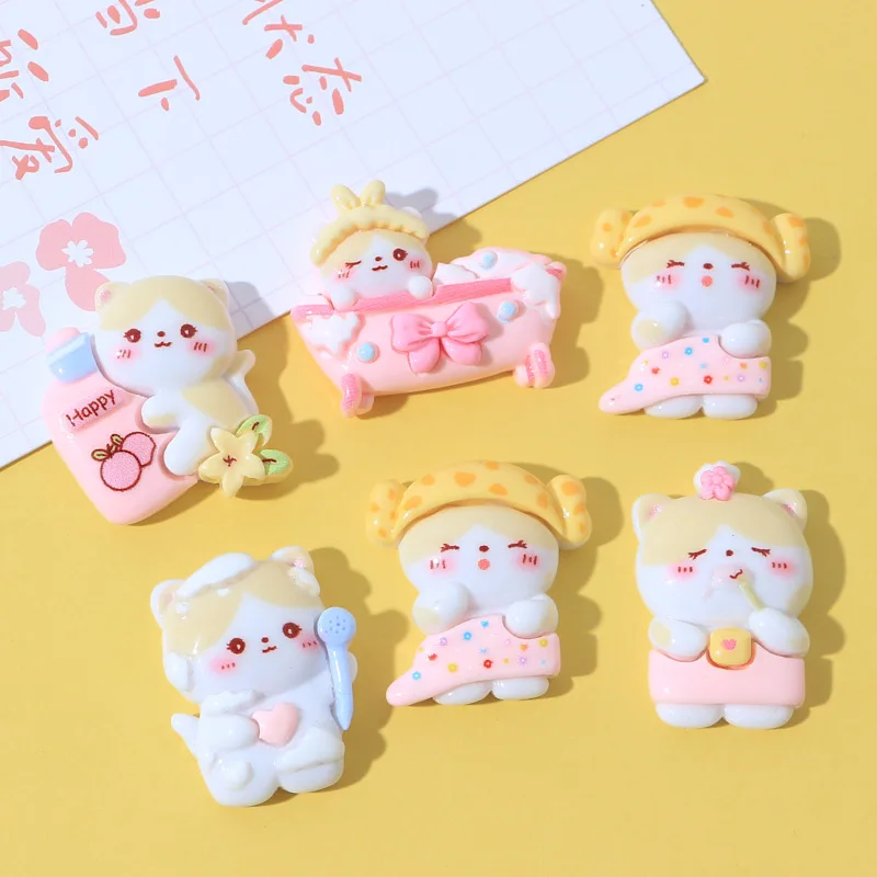 

100pcs Kawaii Cartoon Animal Bath Cat Resin Flatback Cabochon DIY Scrapbooking Decorative Craft Making Headgear Accessories