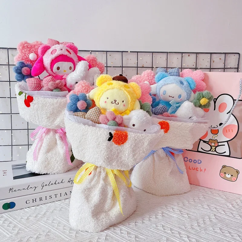 

Sanrioed букет My Melody Kuromi Cinnamoroll аниме плюшевая кукла цветок Kawaii игрушки Подарочная коробка День Святого Валентина Детский Рождественский подарок