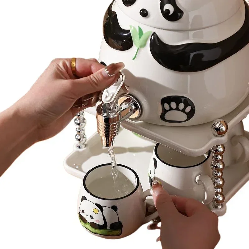 Cold kettle with faucet panda cute water set cup set large capacity high temperature resistant Coke bucket household cold kettle