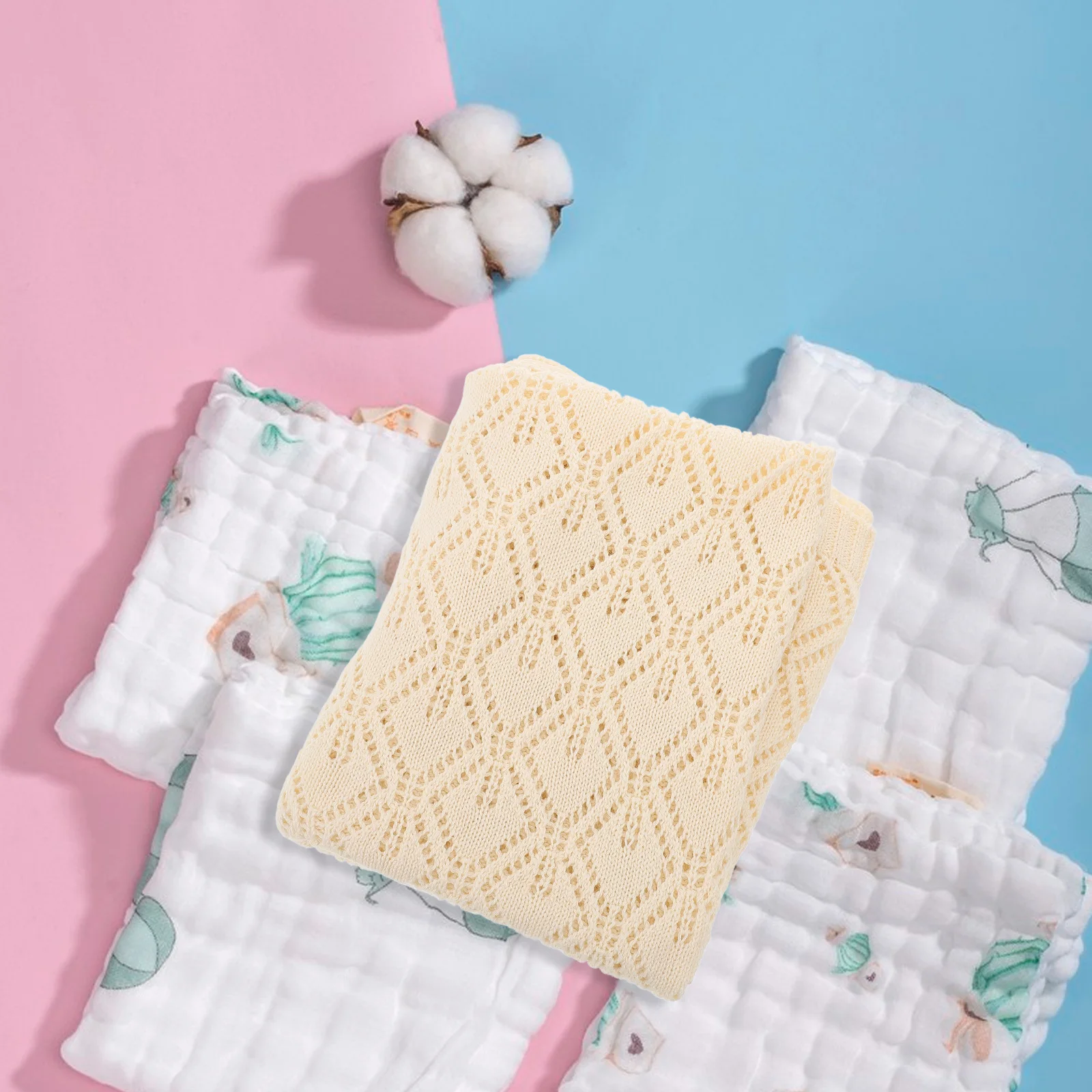 

Newborn Baby Blanket Swaddle Toddler Breathable Muslin Beige Yarn Soft Reusable Infants Boys Girls Knitted Acrylic