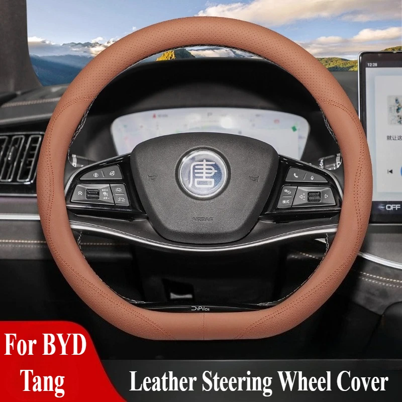 

For BYD Tang Leather Steering Wheel Cover Wrap Anti Slip Breathable Four Season Universal Car Interior Modified Accessory