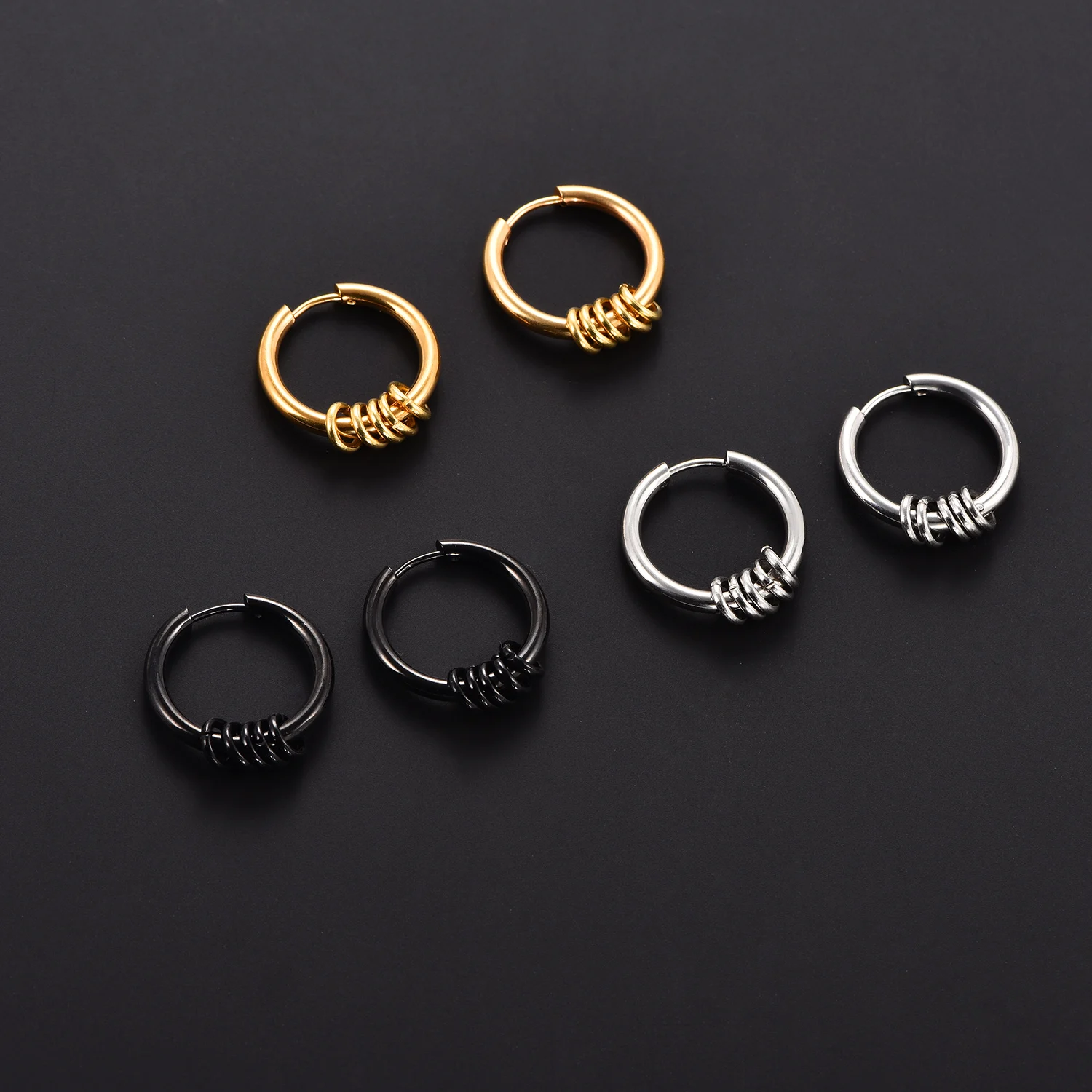 1 Paar Punk-Ohrringe aus Edelstahl, wasserdicht, kleine runde Metallkugel-Ohrklemmen, Rock-Hip-Hop-Unisex-Schmuck – Detail 3