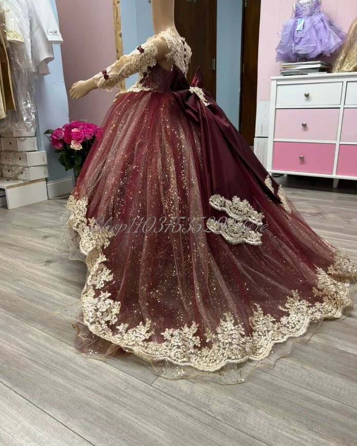 Luxury Reddish Brown Flower Girl Dresses Sparkling Sequins Applique Delicate Bowknot Tulle Little Princess Party Dresses Ruffle