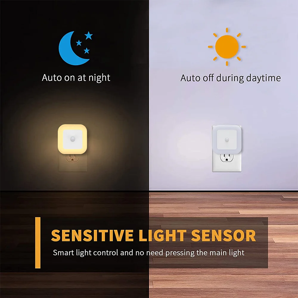 Wireless LED Night light with Motion Sensor EU UK Plug-in Auto Dusk to Dawn Sensor Energy Efficient Lamp For Kids Children Home