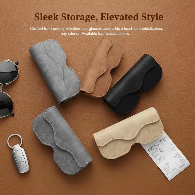 Vehicle Suede Leather Glasses Holder Automatic Closing Non Slip Eyewear Case for Car Sun Visor Organizer