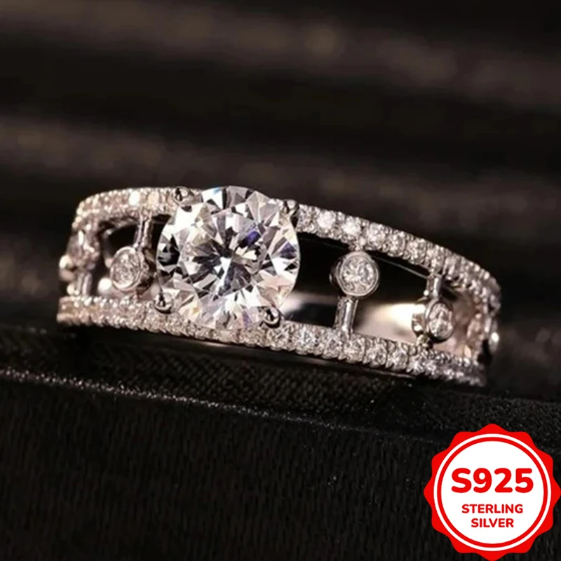 Hollow Full Diamond Ring 1 Carat Moissanite Women's S925 Silver Platinum Ring band Party Wedding Gift