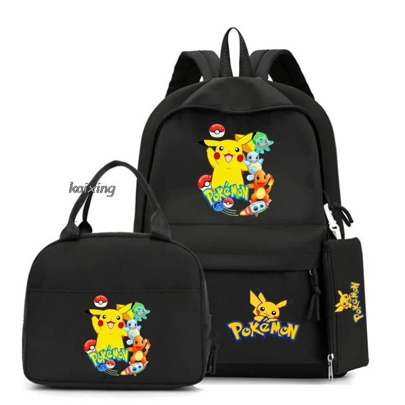 Nowy MINISO Zestaw Pikachu Pokémon 3Pcs Bookbag Plecak dla dzieci Chłopcy Dziewczynki Torby szkolne Torba na ramię Torba na lunch Codzienne plecaki