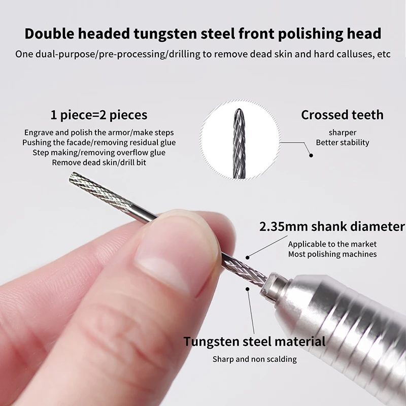 Tungsten Nail Drill Bits Double Ends Multifunction Under Nail Cleaner Sharp Point Top Nail Gel Cuticle Remover For Manicure