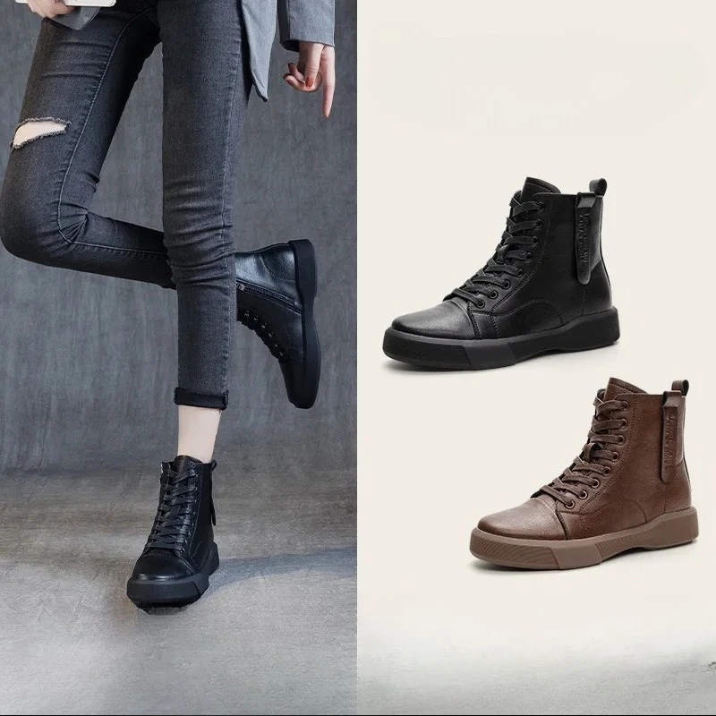 

Женская обувь 2025 года на толстой подошве, женская повседневная обувь и бархатные короткие сапоги осенью и зимой.