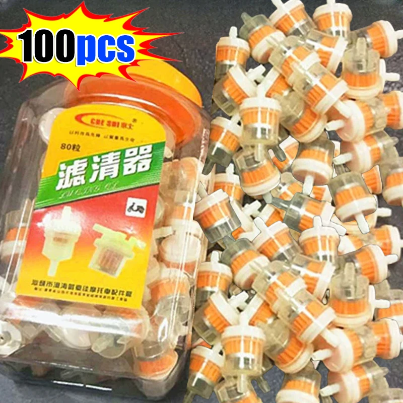 100pcs Gas Fuel Gasoline Oil Filter for Car Dirt Pocket Bike Motorcycle Moped Scooter Motocross Liquid Fuel Filter Accessories