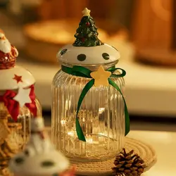 Portable Glass Storage Jar Red Christmas Tree Chocolate Cookie Box With Lid Green Sealed Storage Bottle Christmas