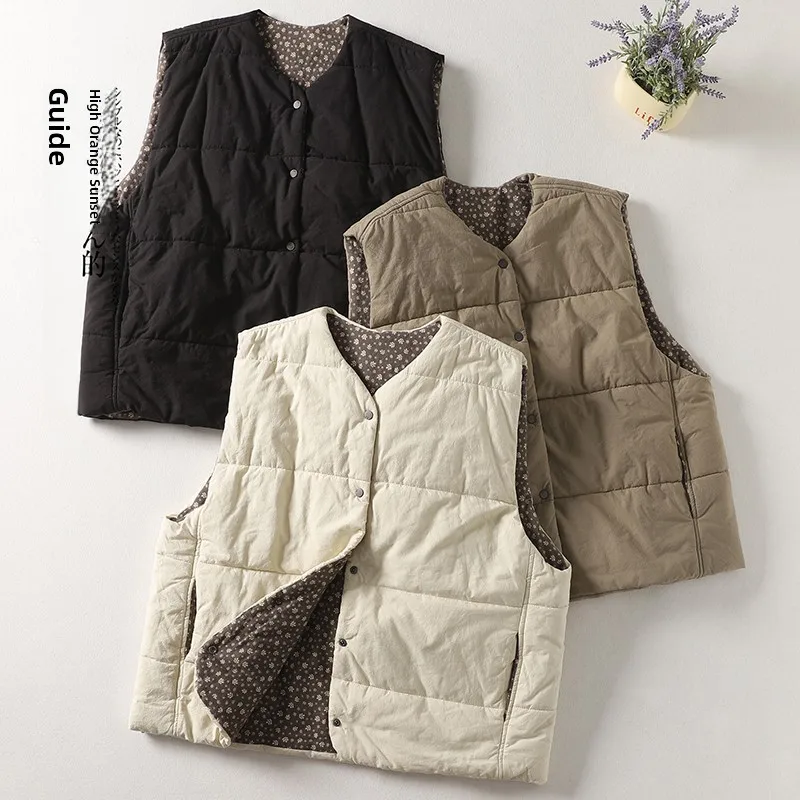 

Winter Thickened Casual Cotton Lined Open Cardigan Style Women's Vest Warm Artistic Loose Fit Color Versatile Jacket