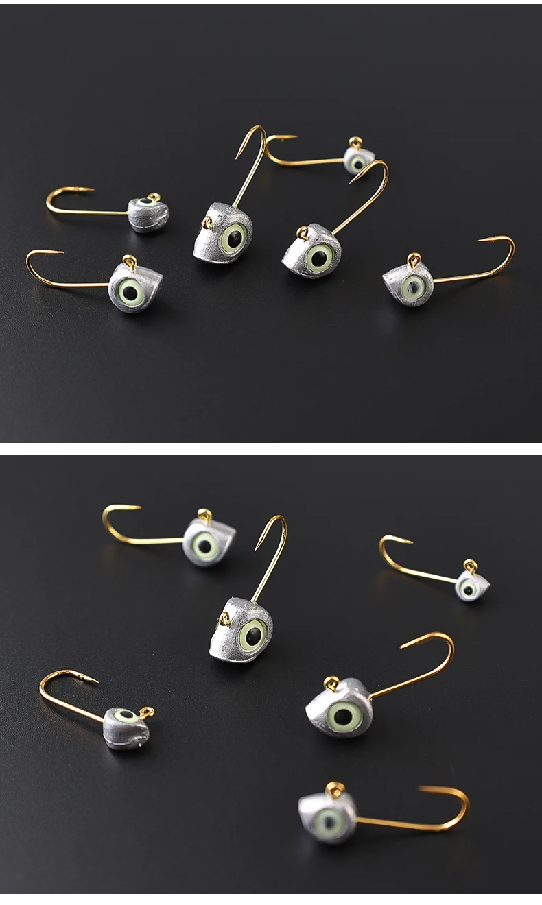 TAIYU 10er-Pack 1g/2g/3g/4g/5g/7g Jigköpfe, Mikro-Köderhaken, Leuchtende 3D-Fischaugen-Jigköpfe, Verstärkte Kleine Goldhaken – Detail 9