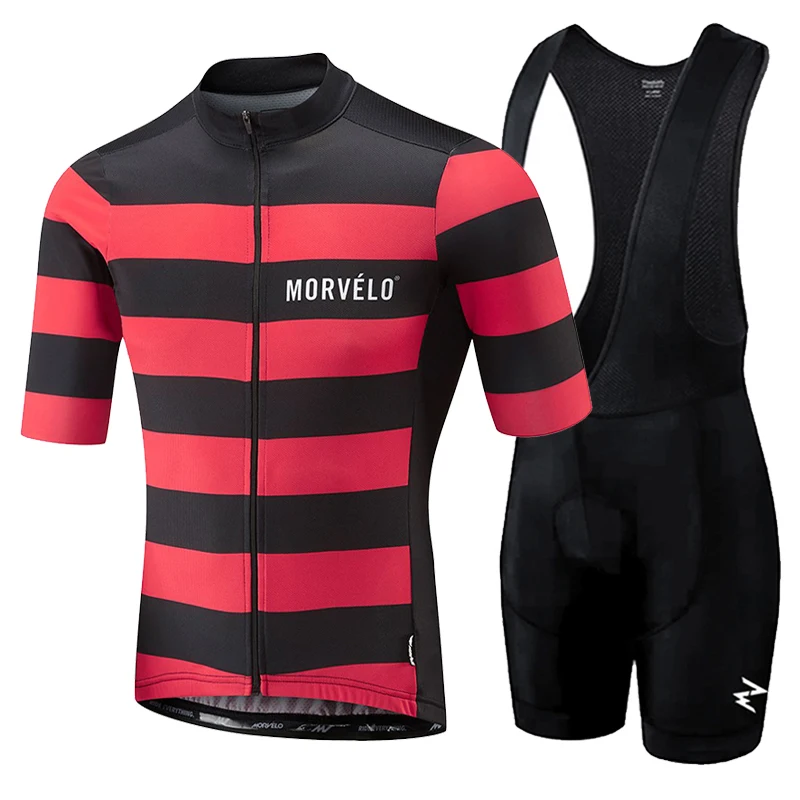 Morvelo Men Summer Clothing Cycling Clothes Kits Short Sleeve Bib Shorts Men's Breathable   Maillot Ciclismo Set