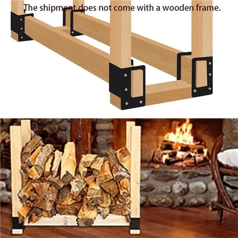 [A93Z!】 Firewood Log Storage Rack Bracket 4-Pack In/Outdoor Heavy-Duty Powder Coated Holder For Fireplace Wood Storage