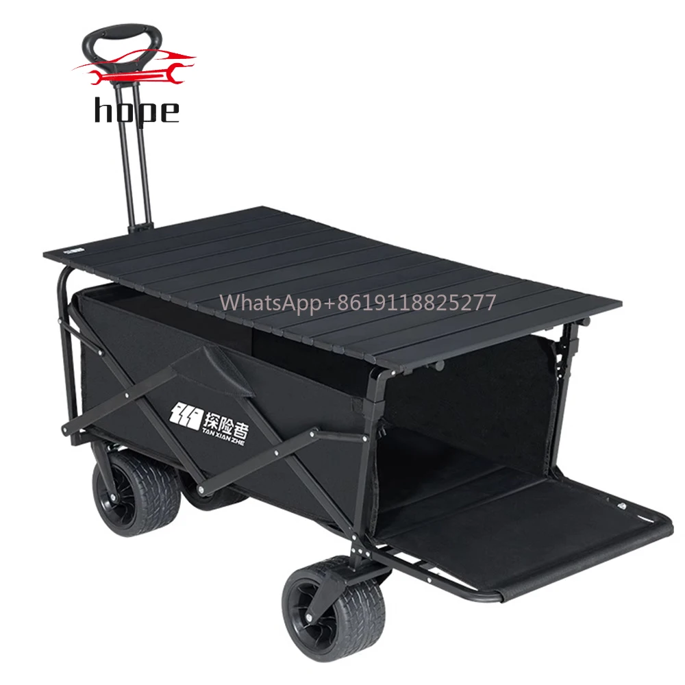 Camping Folding Car Outdoor Portable Rear Opening Folding Handcart Family Travel Beach Garden Metal Handcart