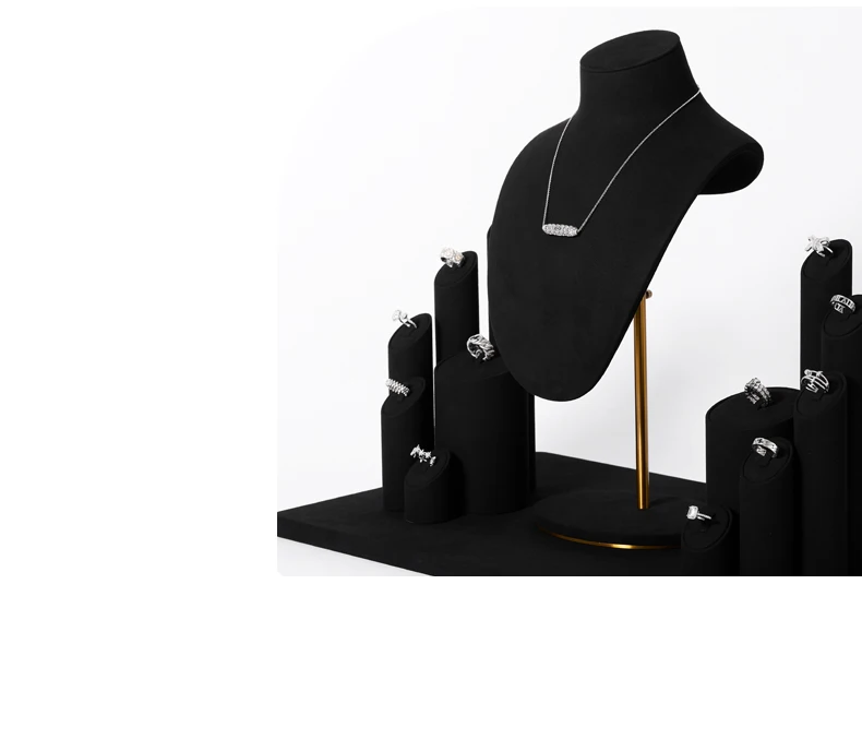 Oirlv Schwarzes Mikrofaser-Schmuckdisplay-Set mit Metall-Schmuckvitrine für Halsketten, Ohrringe und Armreifen – Detail 3