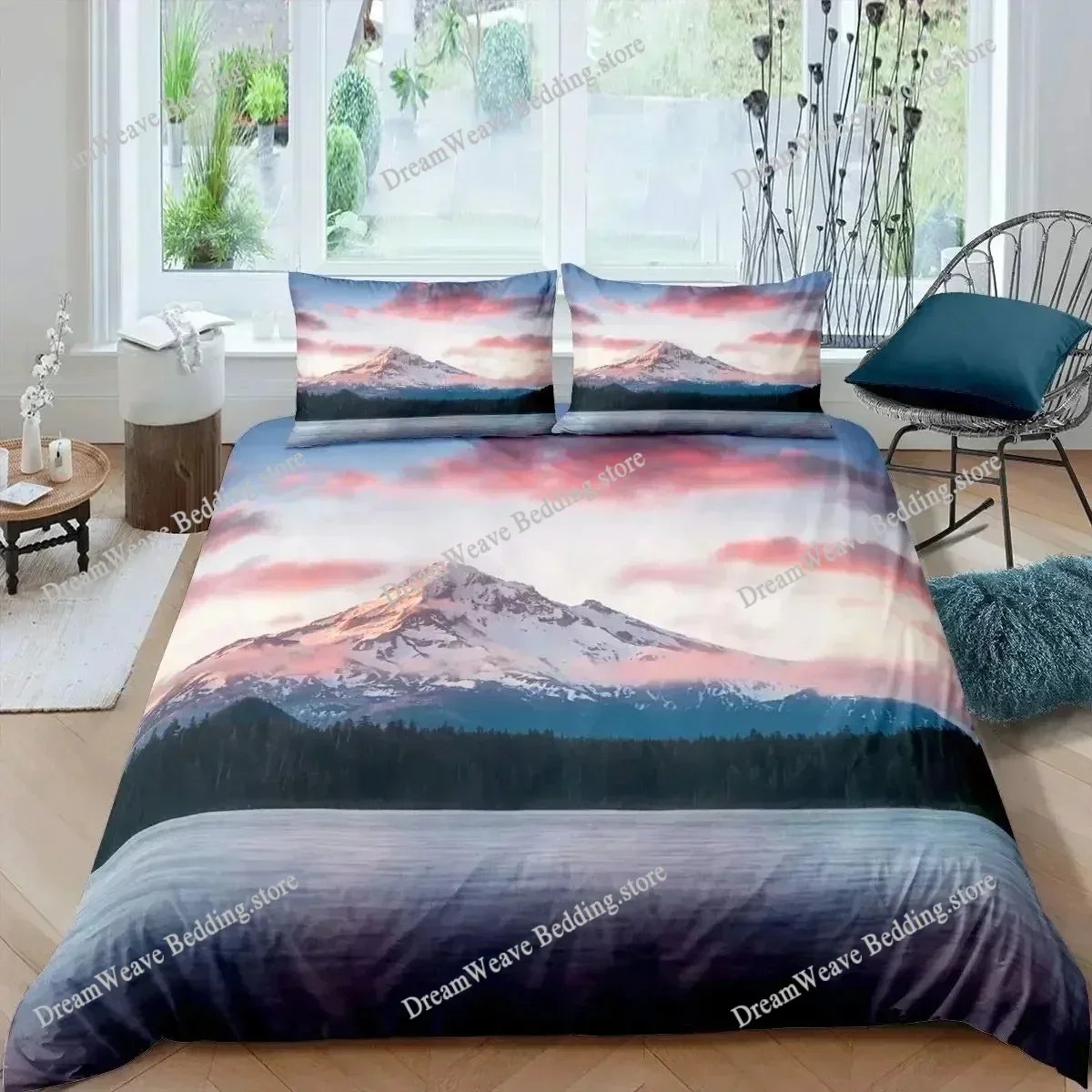 Bedding Decor Snow Mountain Duvet Cover Set 3D Sea Waves Bedding Set Landscape King Size Comforter Cover Nature Scenery Polyeste