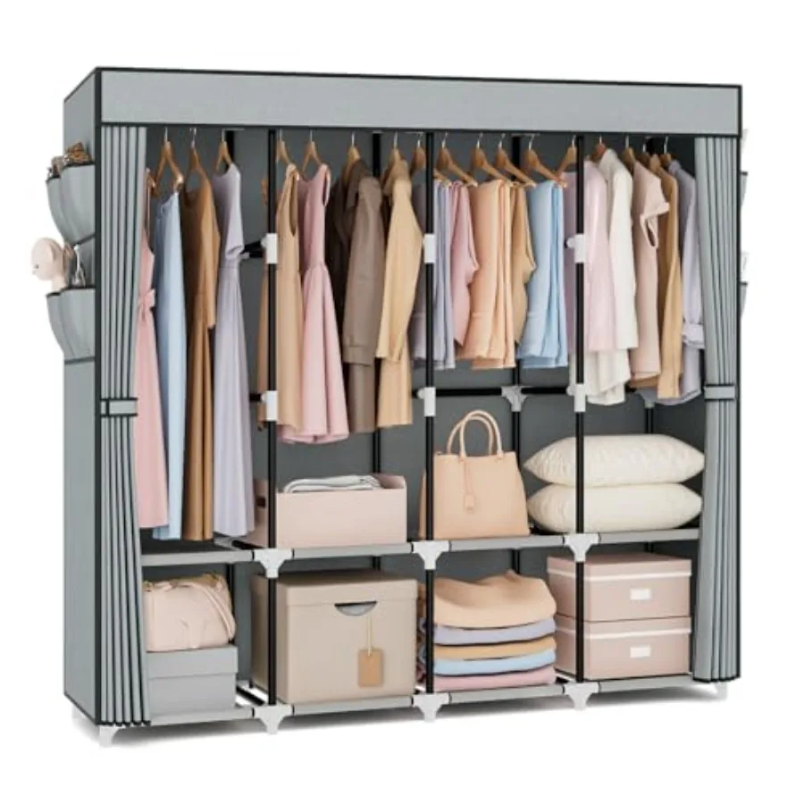 

Портативный шкаф для одежды шириной 67 дюймов, большой вместимости, с чехлом, 4 полками для хранения и 4 вешалками