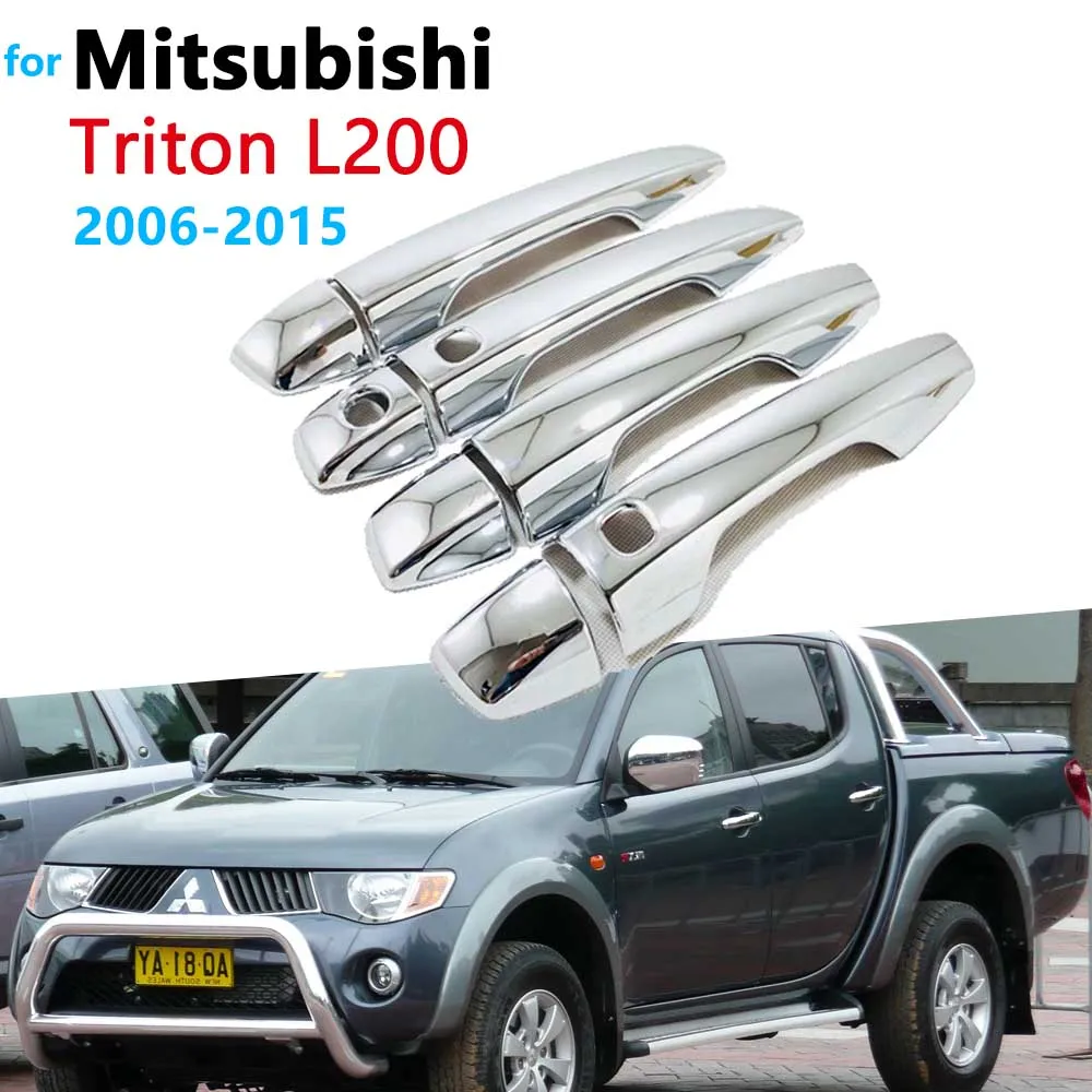 for Mitsubishi Triton L200 Sportero Hunter Strakar Strada 2006~2015 Chrome Door Handle Cover Car Accessories Sticker Trim Set