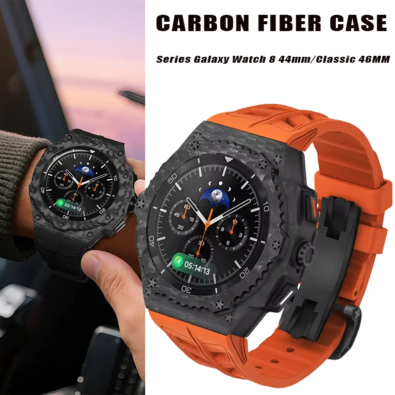 

Роскошный комплект модификации корпуса из углеродного волокна для Samsung Galaxy Watch 8, 44 мм, классический 46 мм, комплект модов из фторкаучукового резинового ремешка