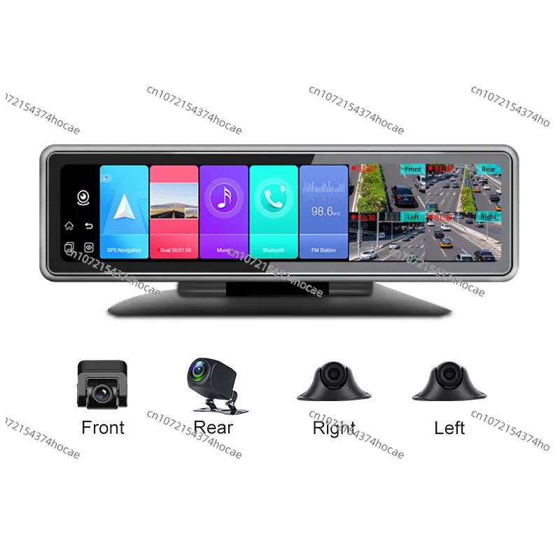 12 Inch 4‑Channel 4K Rearview Mirror Dash Cam, 360° Panoramic 4G ADAS Car Camera with Android Voice Control