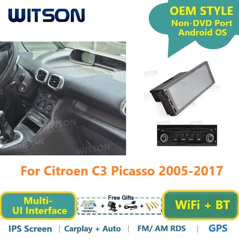 WITSON Android Car Radio For Citroen C3 Picasso 2005-2017 GPS WiFi Auido Vehicle Head Unit Carplay RDS Auto Stereo Multimedia